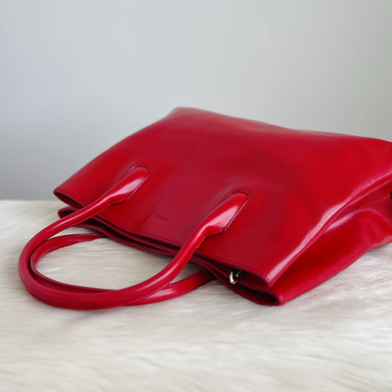 Furla Red Leather Double Compartment Large Shoulder Bag