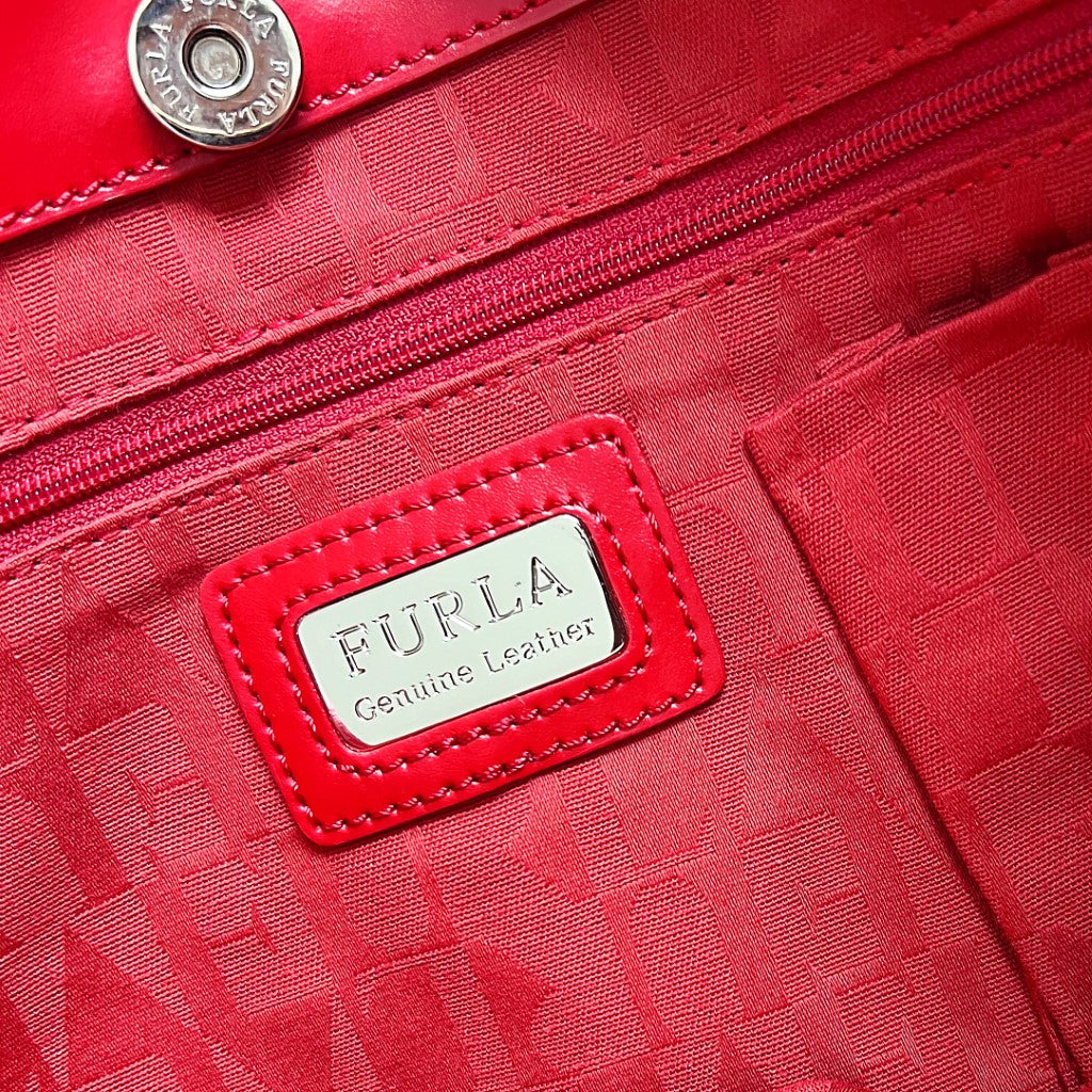 Furla Red Leather Double Compartment Large Shoulder Bag