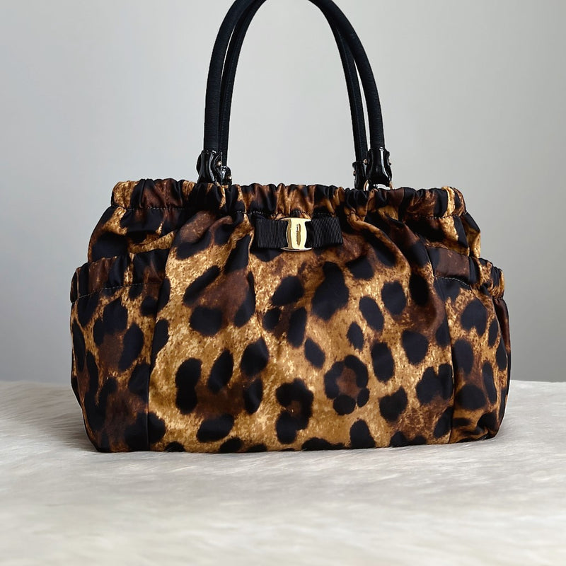 Salvatore Ferragamo Leopard Triple Compartment Shoulder Bag Excellent
