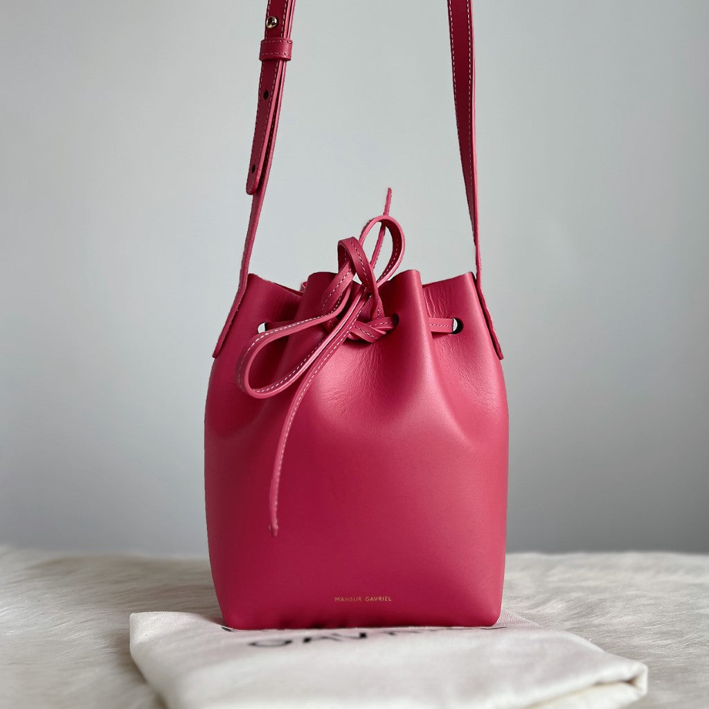 Mansur Gavriel Pink Leather Mini Bucket Drawstring Shoulder Bag Excellent