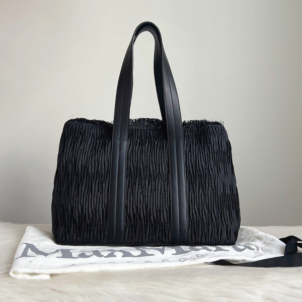 Max Mara Black Leather Strap Detailed Rayon Large Shoulder Bag Like New