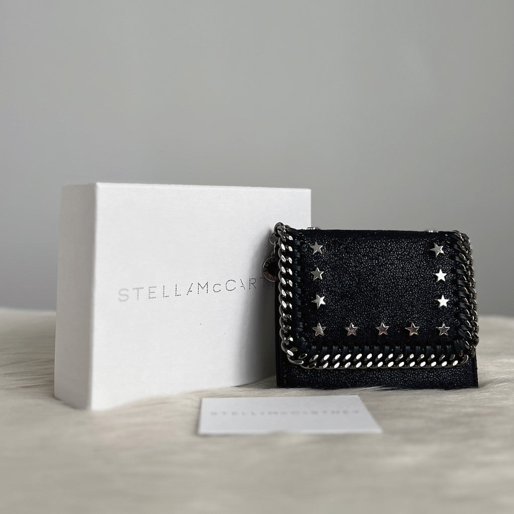 Stella McCartney Black Signature Star Detail Falabella Tri-Fold Wallet Excellent