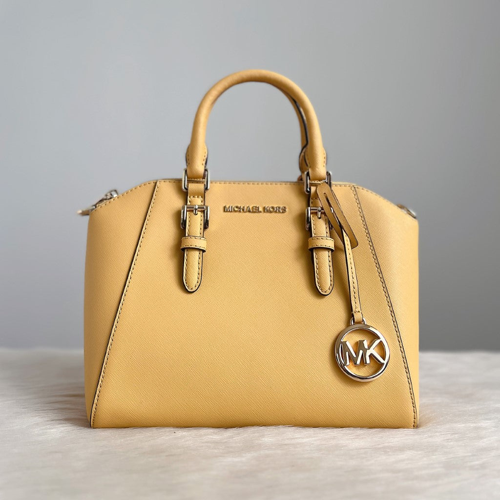 Michael Kors Yellow Leather MK Charm Boston Tote Bag