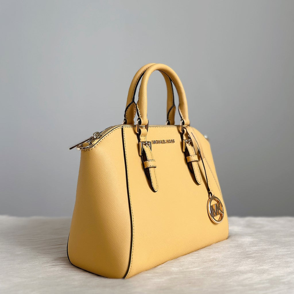 Michael Kors Yellow Leather MK Charm Boston Tote Bag