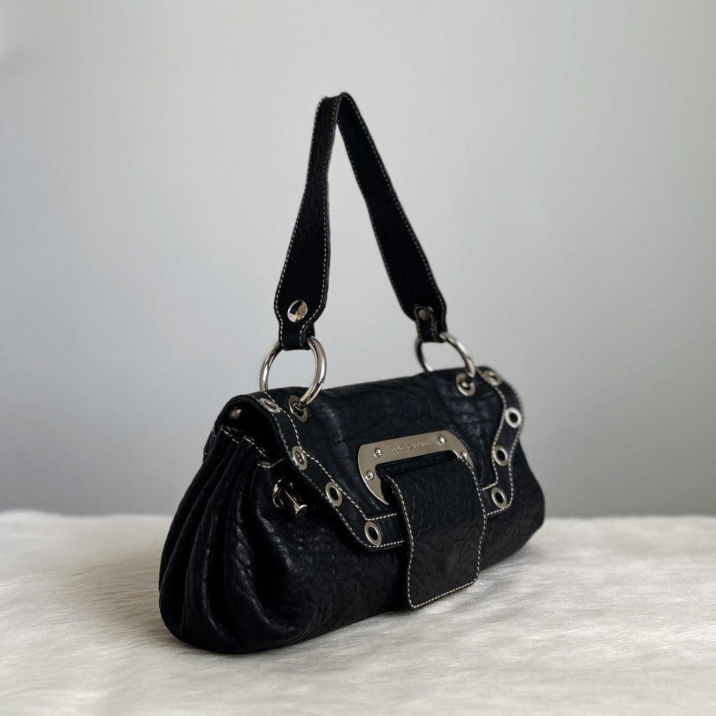 Dolce & Gabbana D&G Black Leather Front Detail Small Shoulder Bag