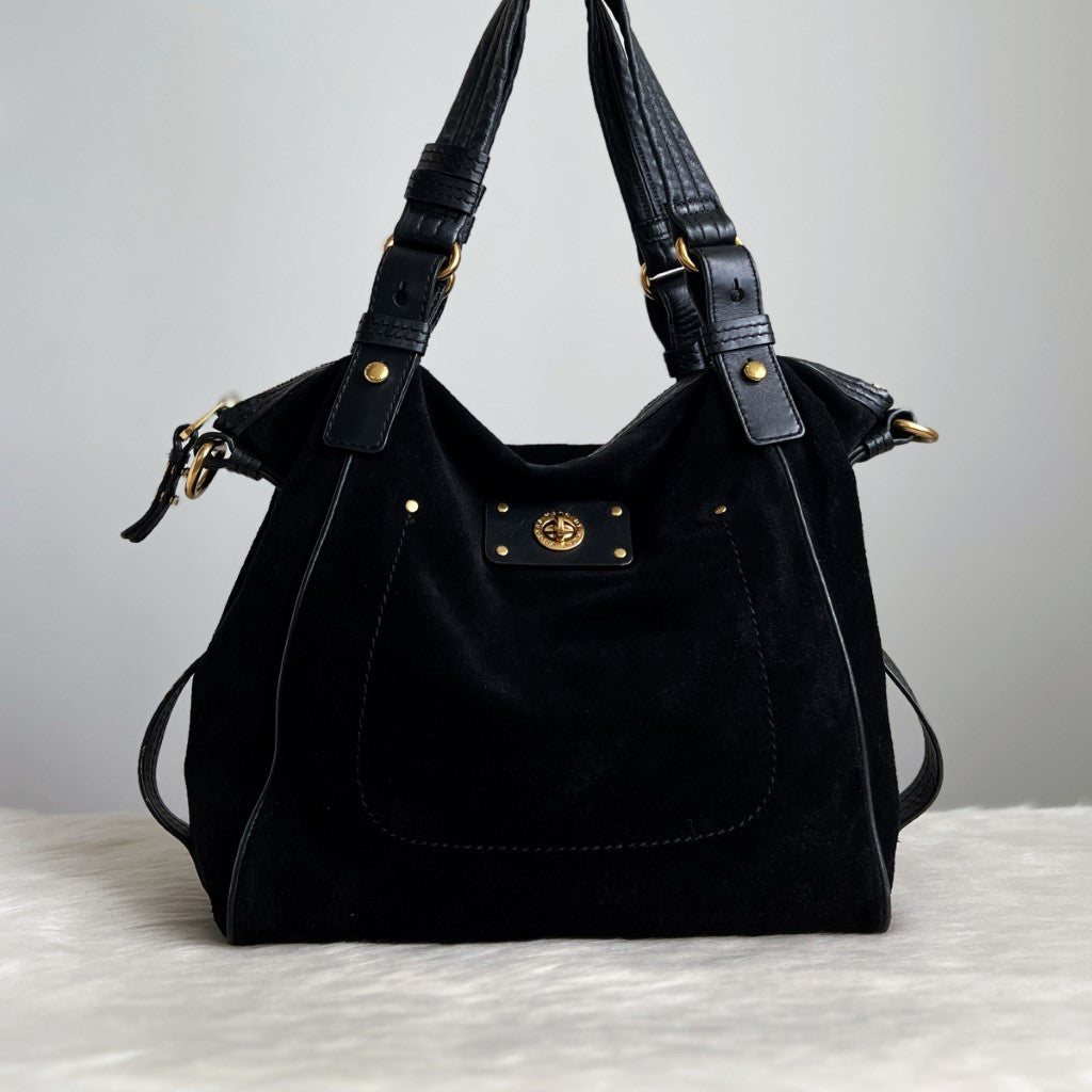 Marc Jacobs Black Suede Turn Lock Shoulder Bag