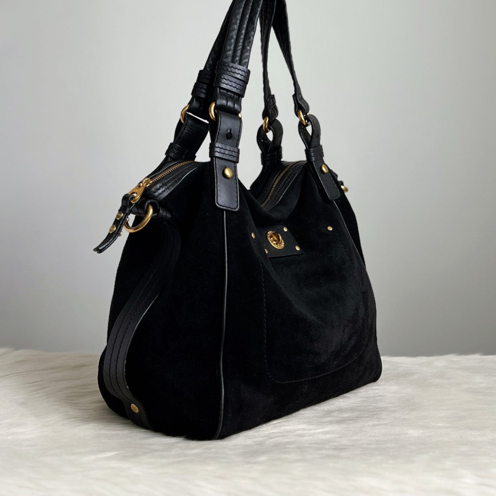 Marc Jacobs Black Suede Turn Lock Shoulder Bag