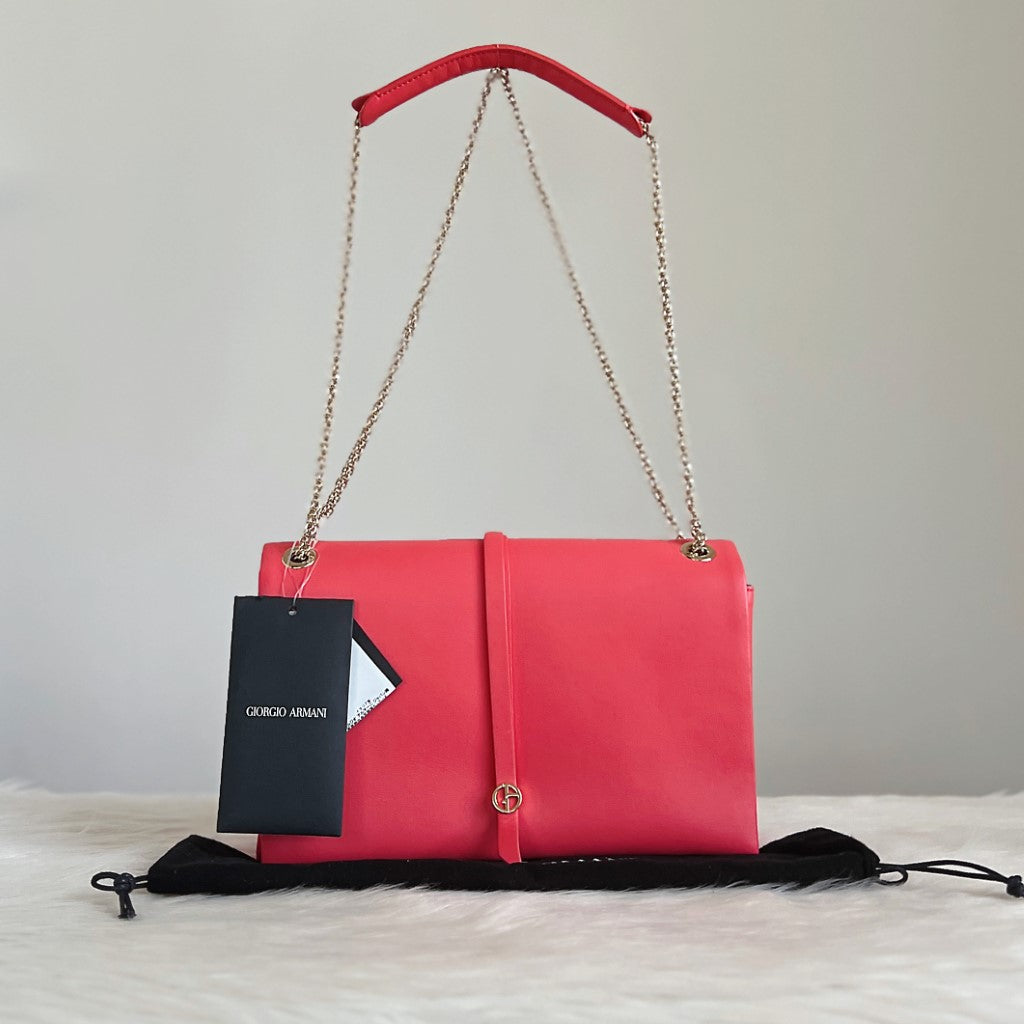 Giorgio Armani Bright Pink Leather Chain Detail 2 Way Shoulder Bag