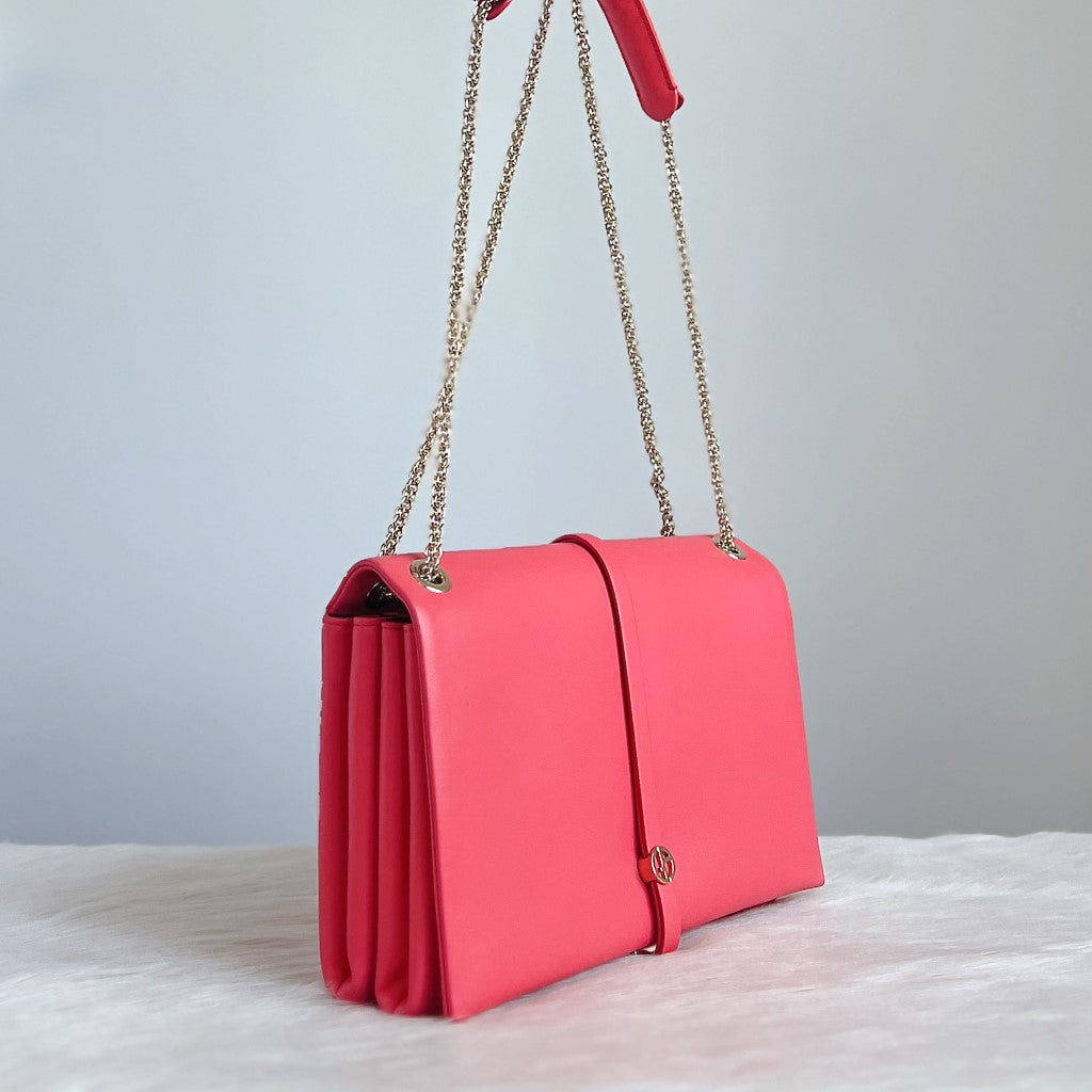 Giorgio Armani Bright Pink Leather Chain Detail 2 Way Shoulder Bag