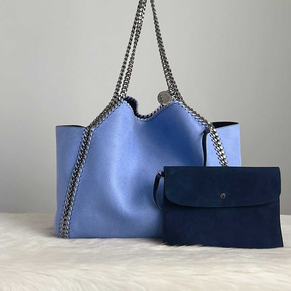 Stella Mccartney Blue Signature Falabella Large Shoulder Bag + Pouch Excellent