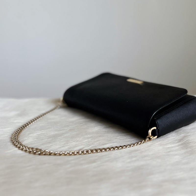 Kate spade black store bag with gold chain