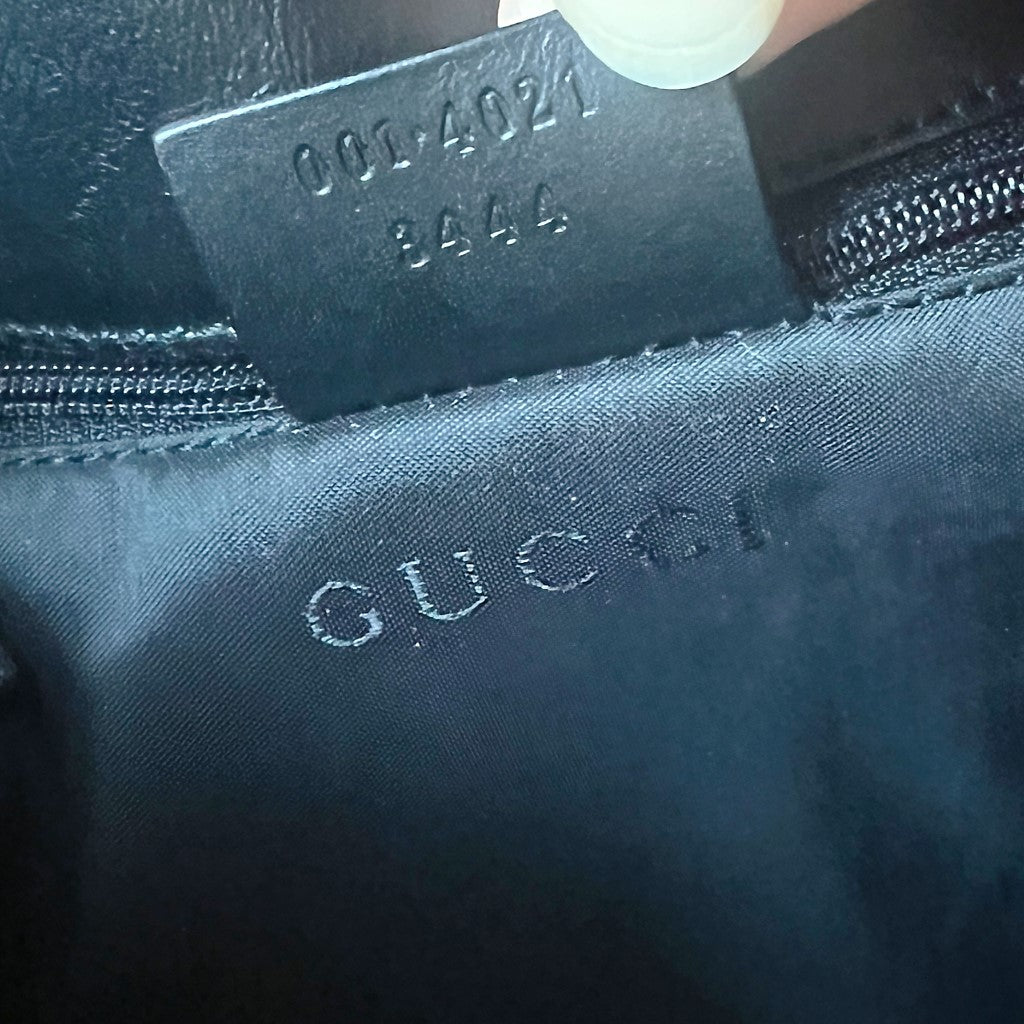 Gucci Black Canvas Drawstring Bucket Shoulder Bag