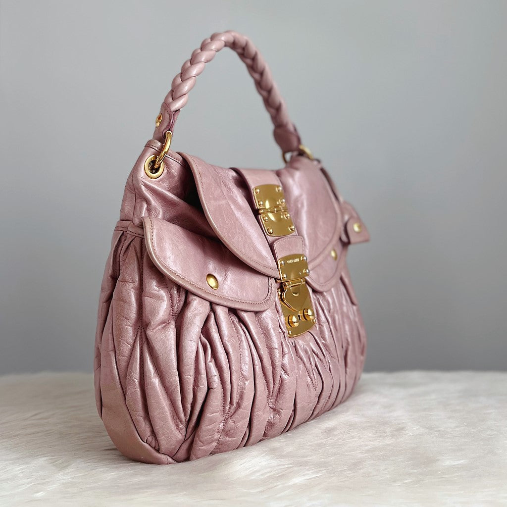 Miu Miu Rose Leather Nappa Buckle 2 Way Shoulder Bag