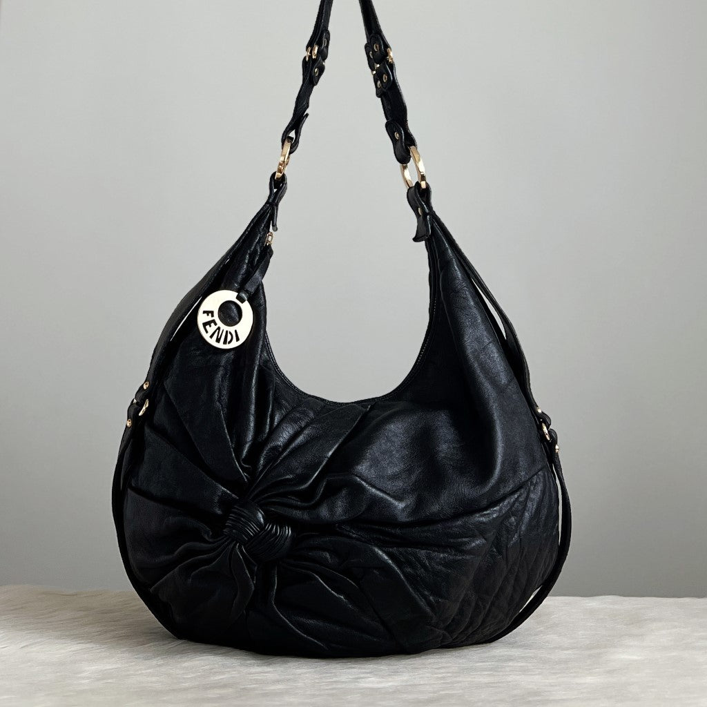 Fendi Black Leather Front Detail Half Moon Shoulder Bag