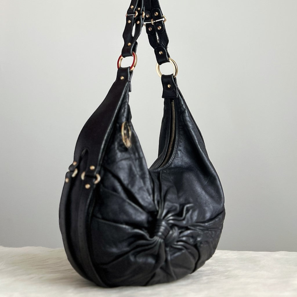 Fendi Black Leather Front Detail Half Moon Shoulder Bag