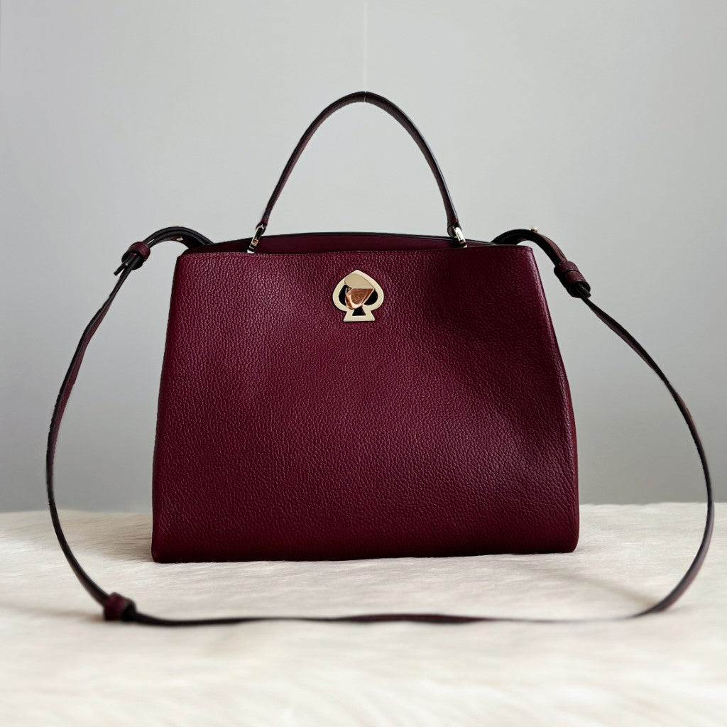 Kate Spade Bordeaux Leather Heart Turn Lock 2 Way Shoulder Bag Excelle ...