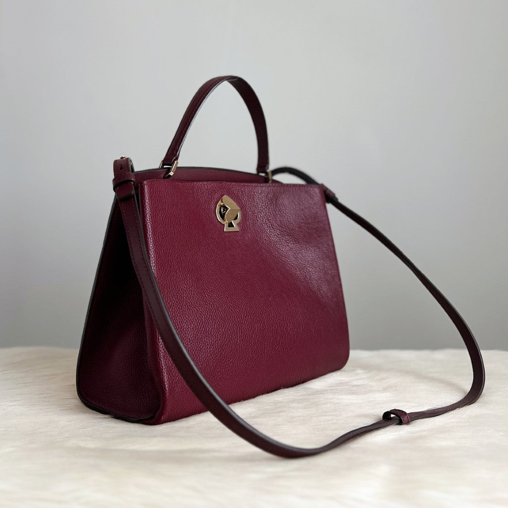 Kate Spade Bordeaux Leather Heart Turn Lock 2 Way Shoulder Bag Excellent