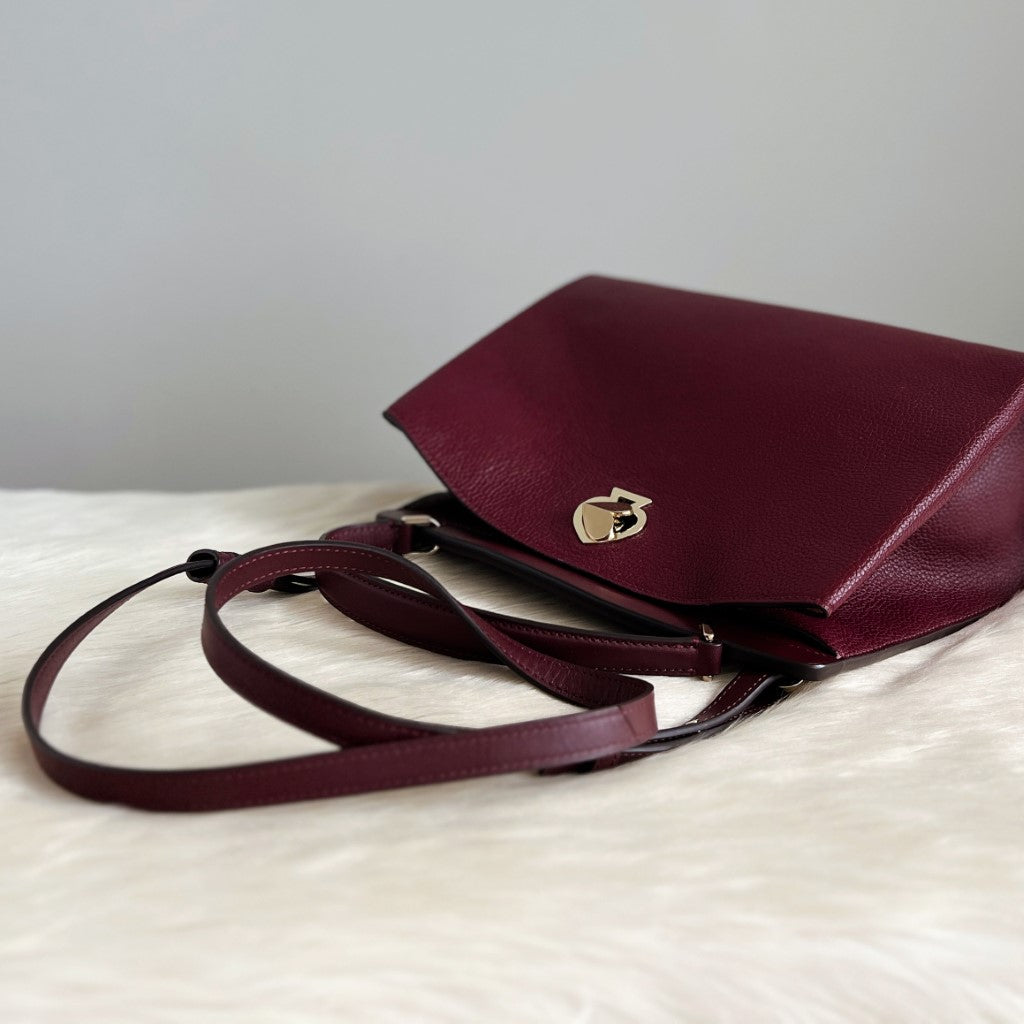 Kate Spade Bordeaux Leather Heart Turn Lock 2 Way Shoulder Bag Excellent