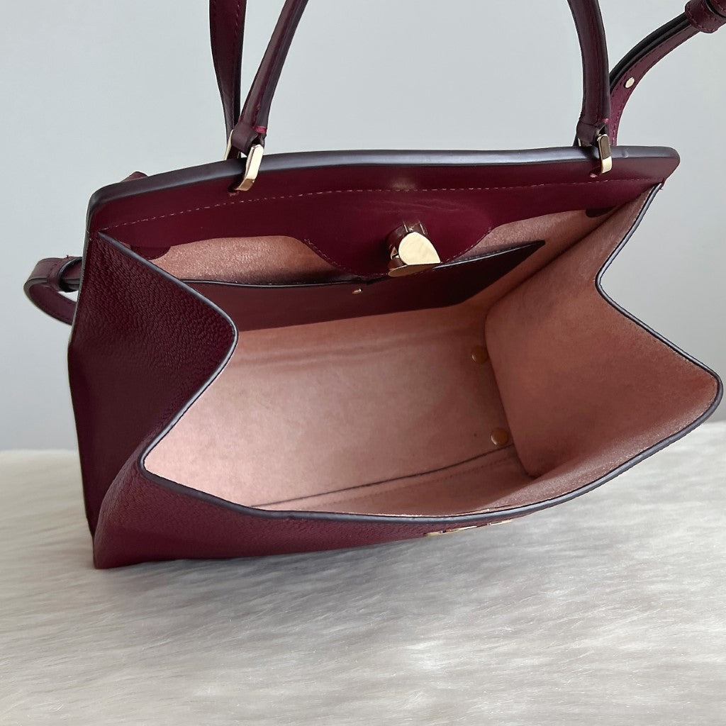 Kate Spade Bordeaux Leather Heart Turn Lock 2 Way Shoulder Bag Excellent