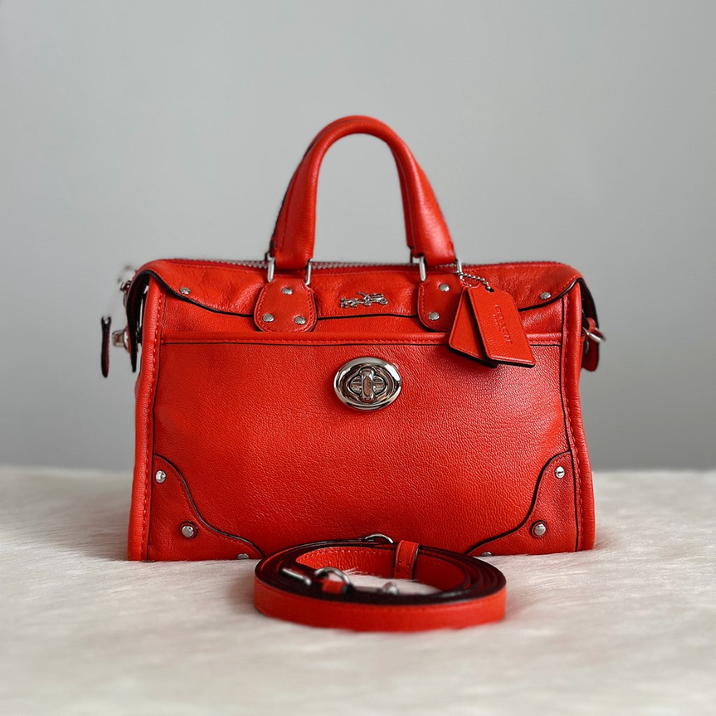 Coach Orange Leather Turn Lock Detail 2 Way Shoulder Bag