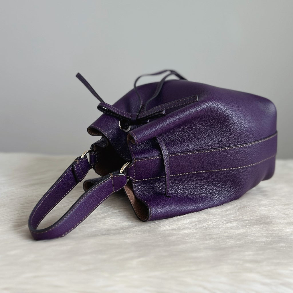 Furla Purple Leather Drawstring Bucket 2 Way Shoulder Bag Like New