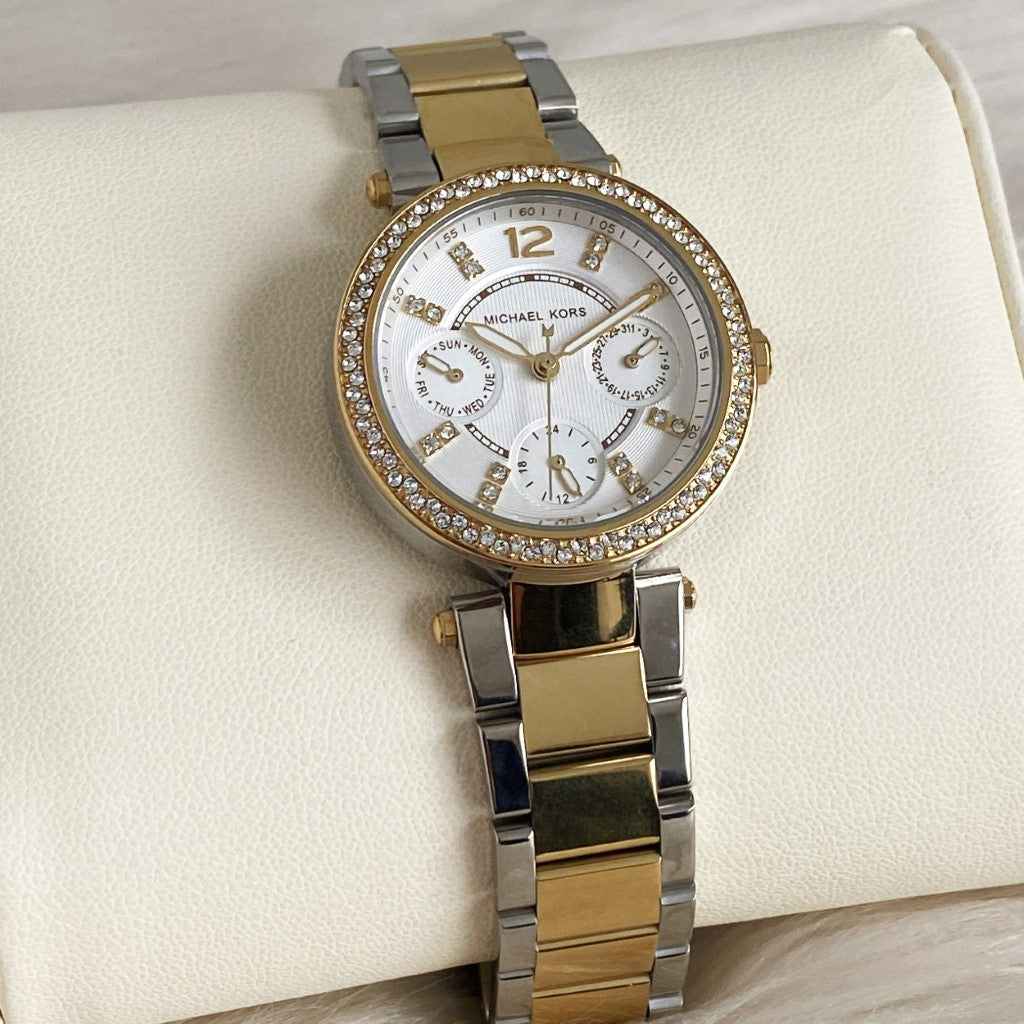 Michael Kors Two Tone Parker Crystal Women's Wrist Watch Excellent