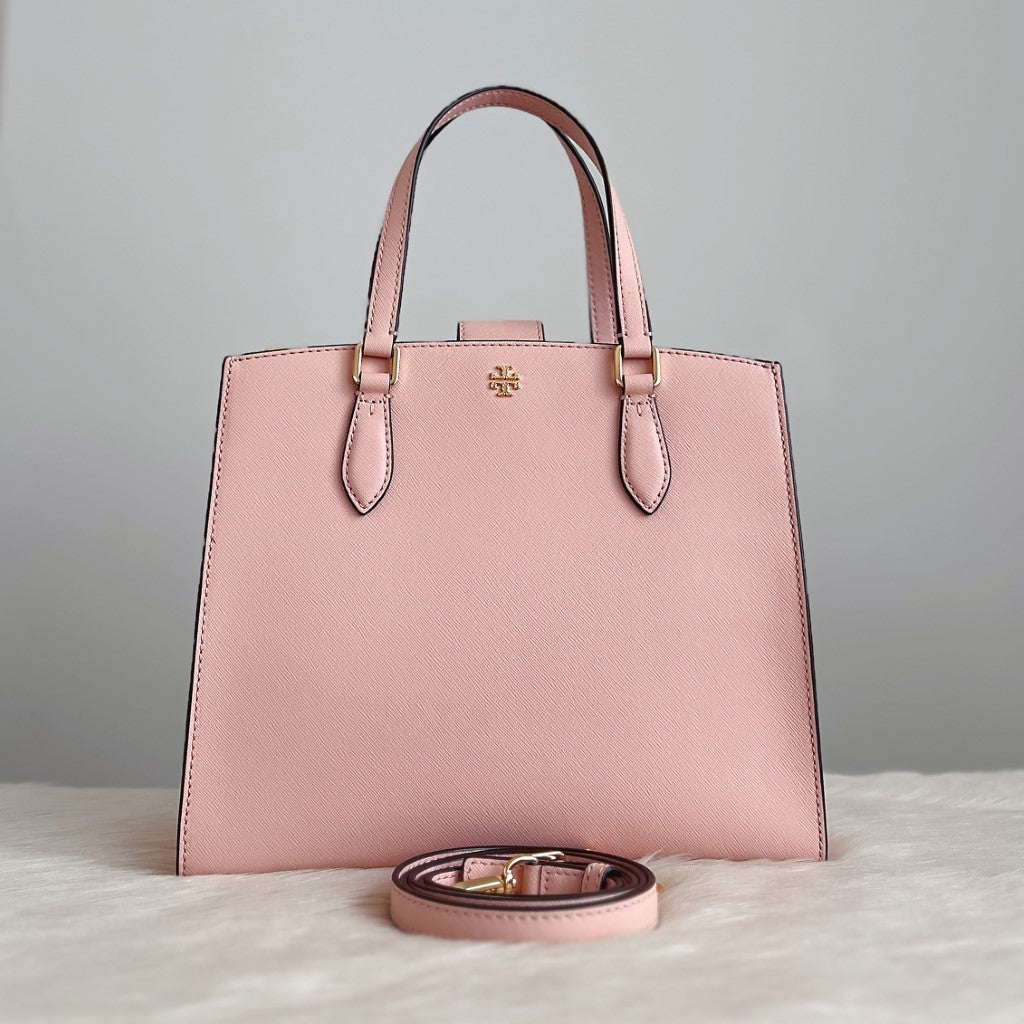 Tory Burch Pink Leather Front Logo 2 Way Shoulder Bag Like New