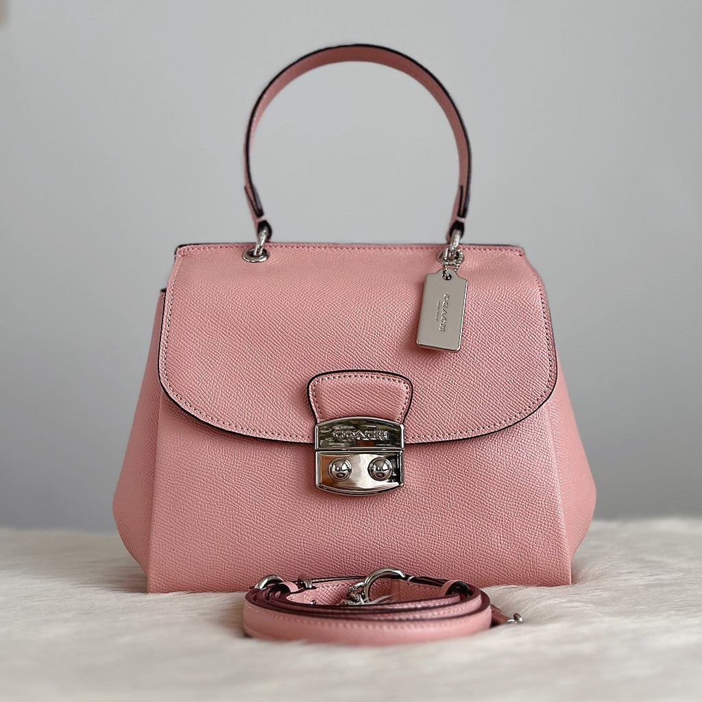 Coach Pink Leather Front Buckle 2 Way Shoulder Bag Excellent