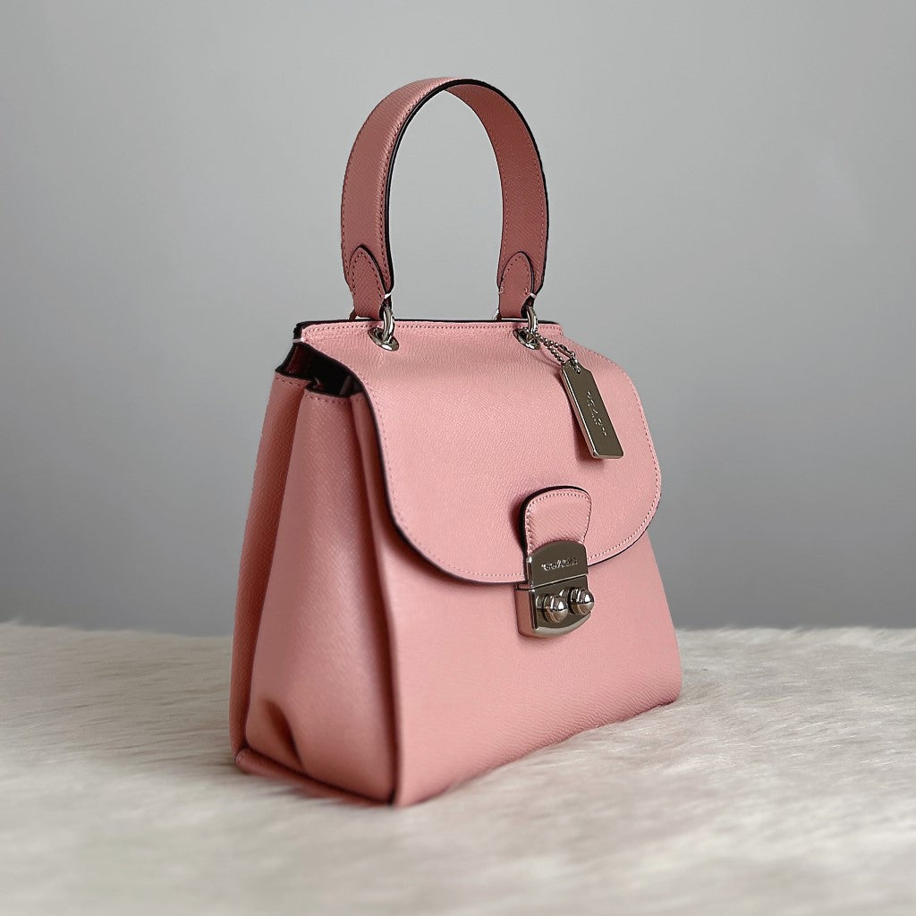 Coach Pink Leather Front Buckle 2 Way Shoulder Bag Excellent