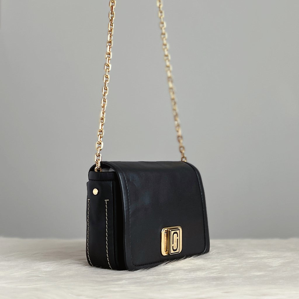 Marc Jacobs Black Leather Gold Chain Crossbody Shoulder Bag Excellent