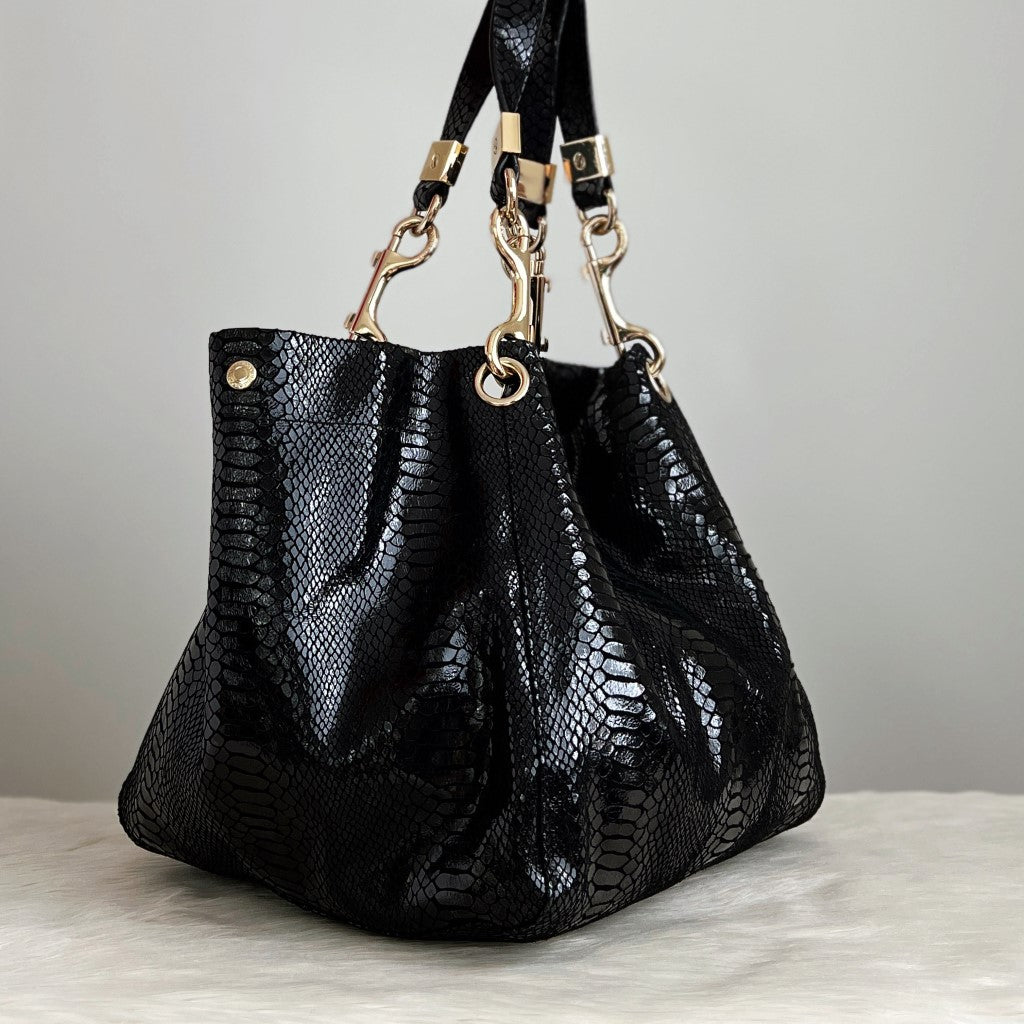 Jimmy Choo Black Python Leather Oversized Shoulder Bag Excellent