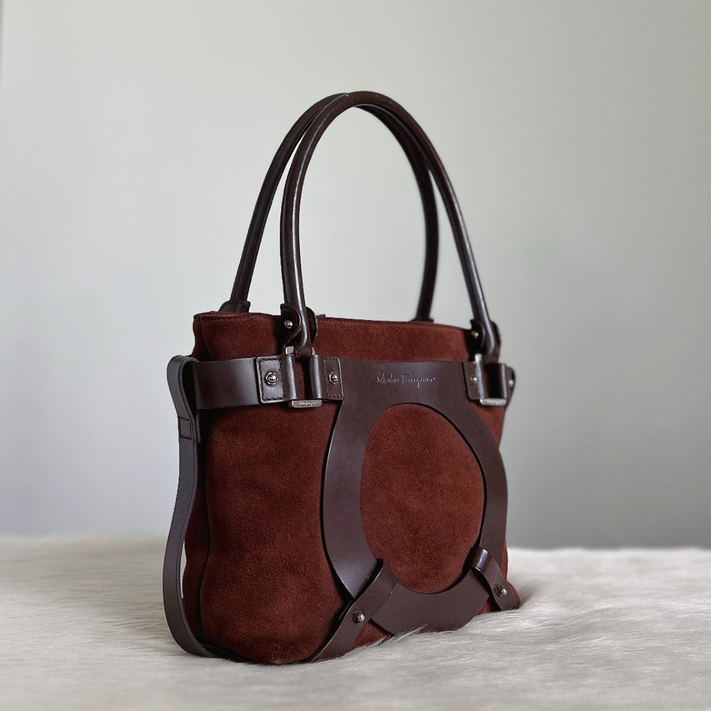 Salvatore Ferragamo Brown Leather Suede Patchwork Shoulder Bag