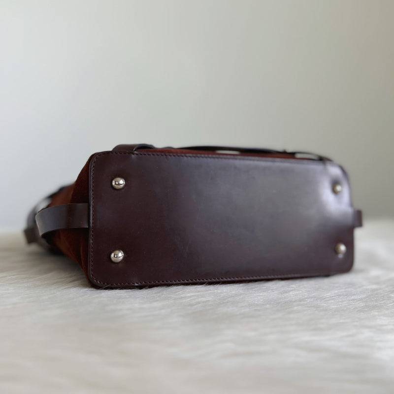 Salvatore Ferragamo Brown Leather Suede Patchwork Shoulder Bag