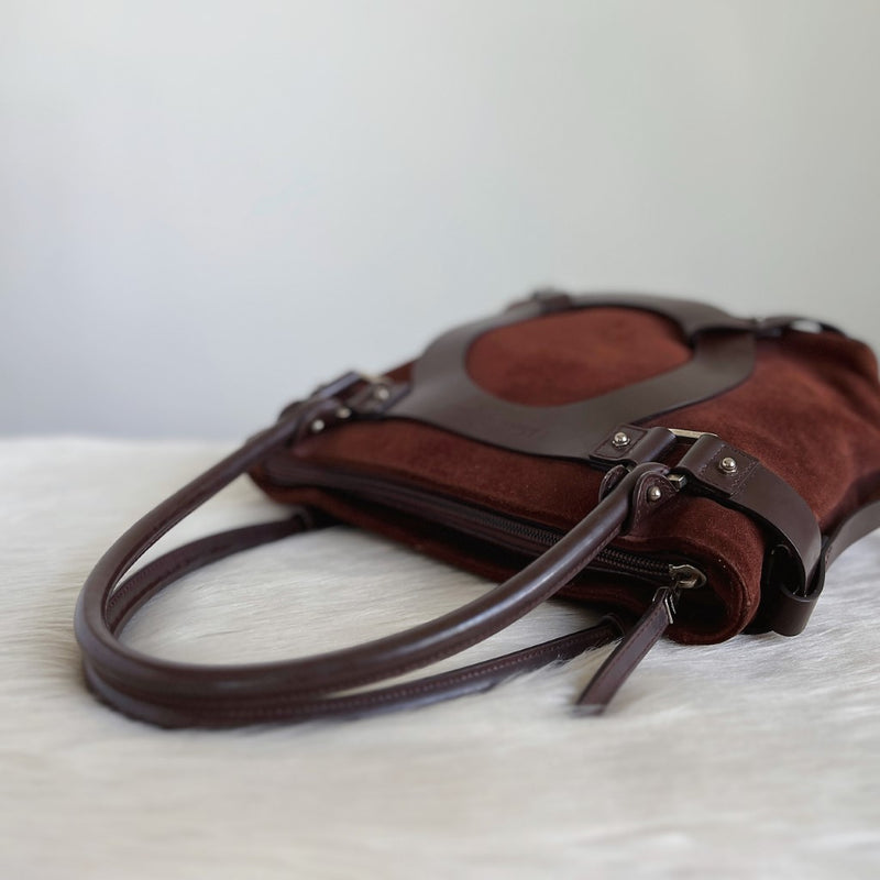 Salvatore Ferragamo Brown Leather Suede Patchwork Shoulder Bag
