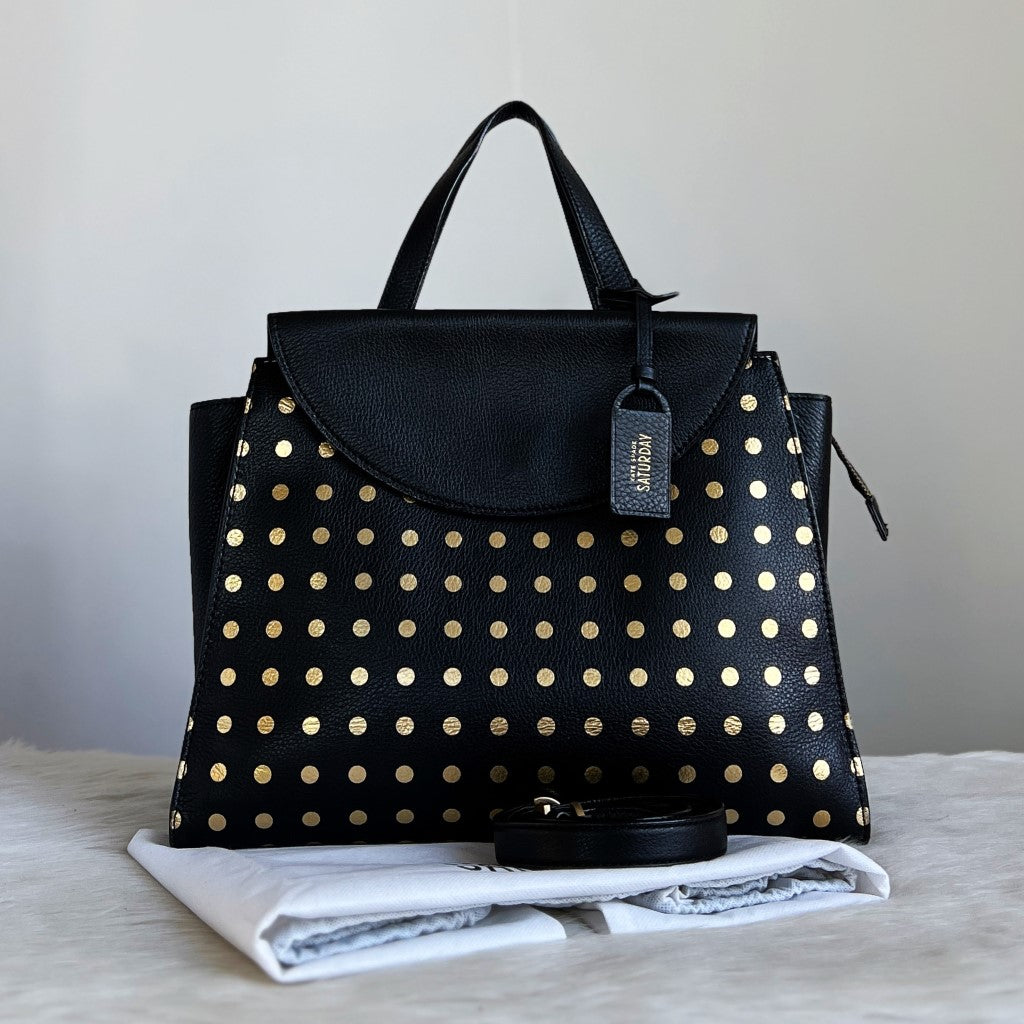 Kate Spade Black Leather Polka Dot 2 Way Shoulder Bag Like New