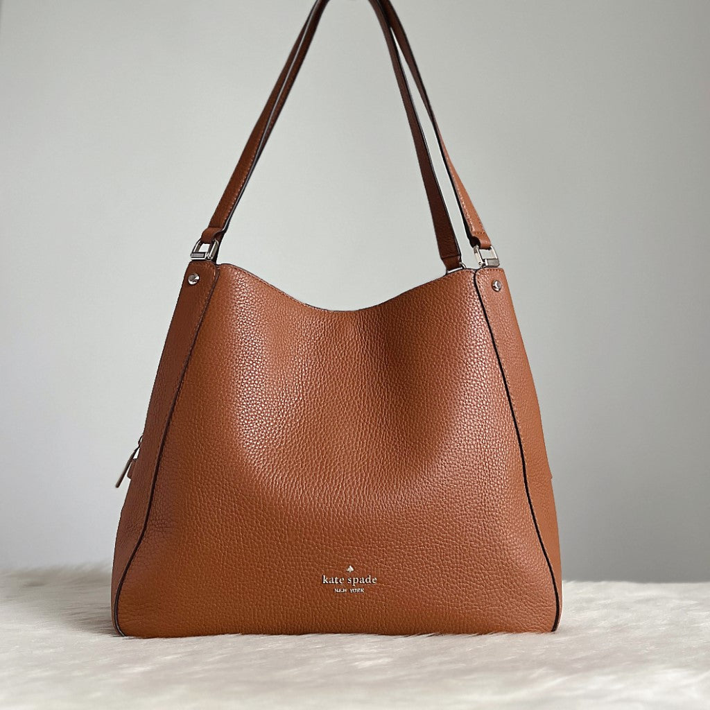 Kate Spade Caramel Leather Triple Compartment Shoulder Bag Like New