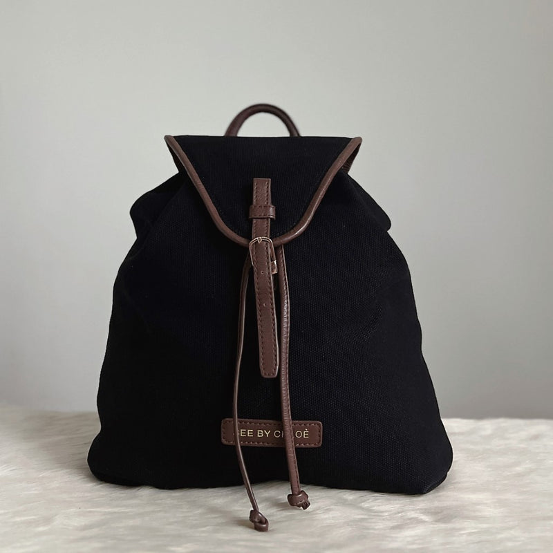 See by Chloe Black Canvas Drawstring Backpack Excellent