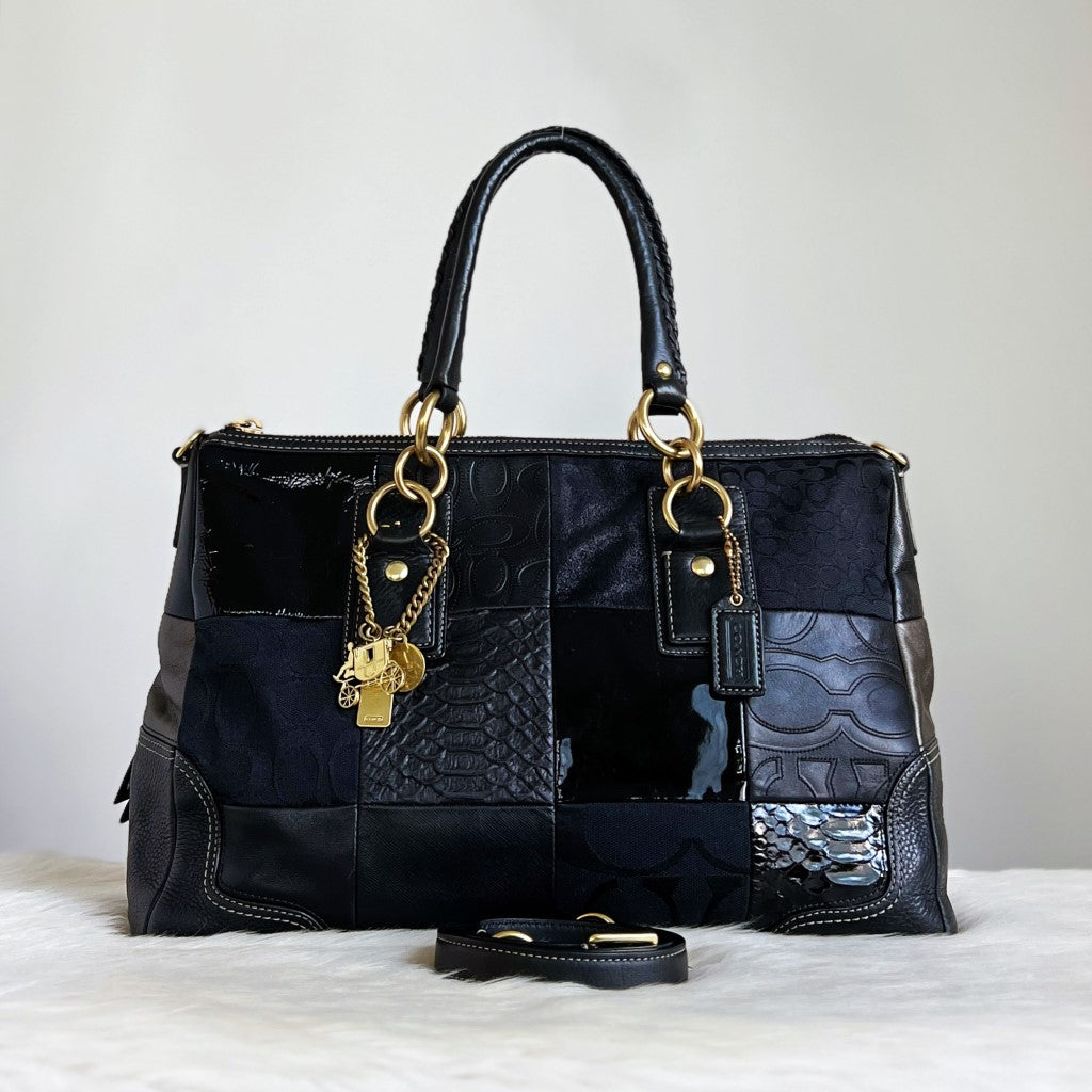 Coach Black Patchwork Charm Detail Career 2 Way Shoulder Bag Excellent