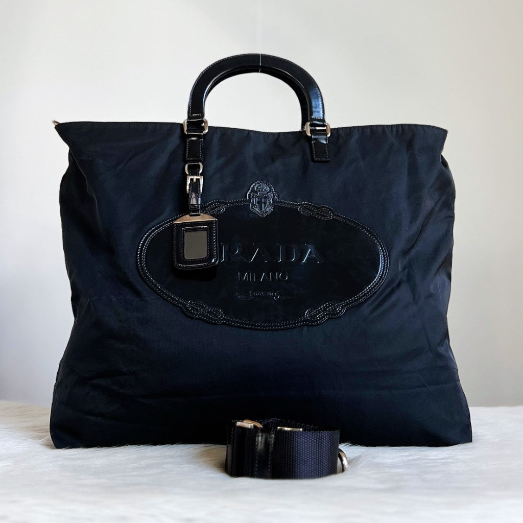 Prada Black Leather Patch Large 2 Way Shoulder Bag Excellent