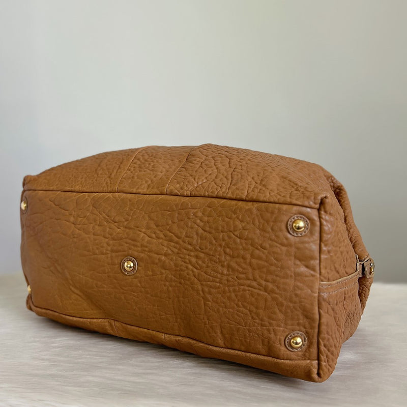 Saint Laurent YSL Caramel Leather Large Boston Shoulder Bag