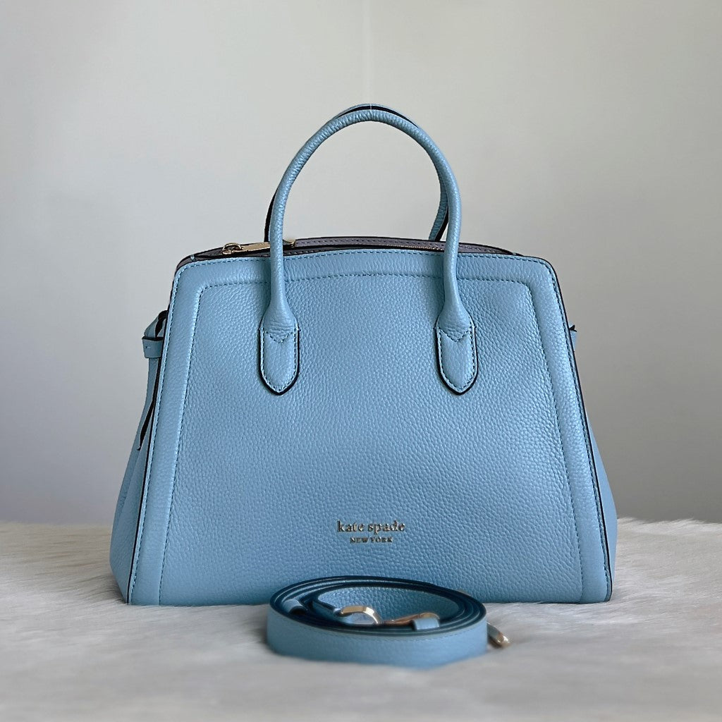 Kate Spade Blue Leather Double Compartment 2 Way Shoulder Bag Like New