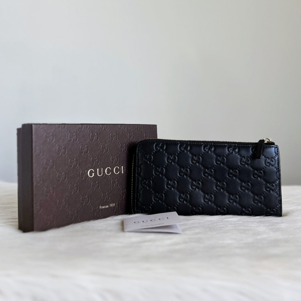 Gucci Black Leather Signature Double G Long Wallet Excellent