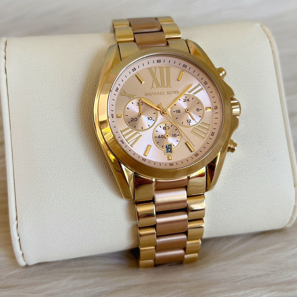 Michael Kors Two Tone Bradshaw Chronograph Women's Wrist Watch Like New