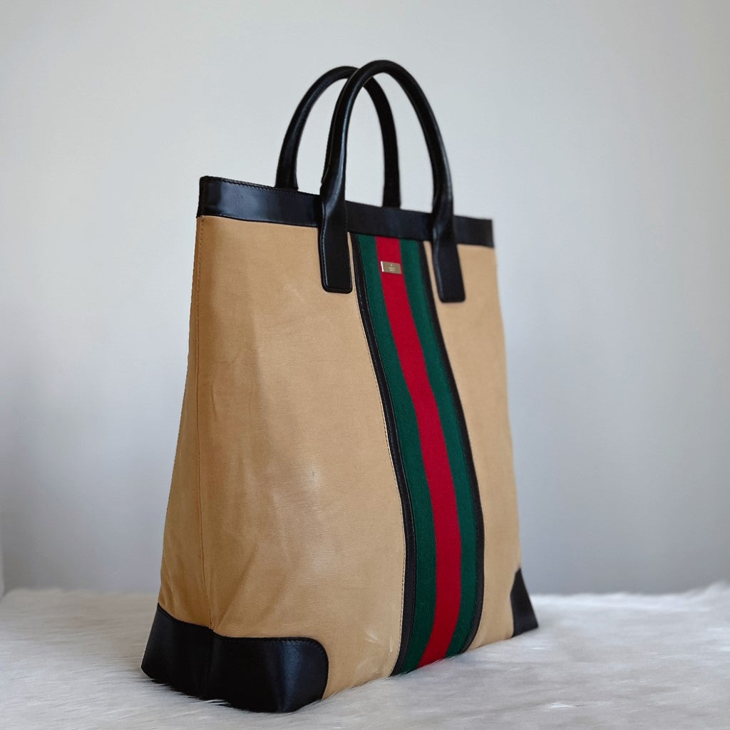 Gucci Leather Trim Signature Stripe Career Large Tote Bag