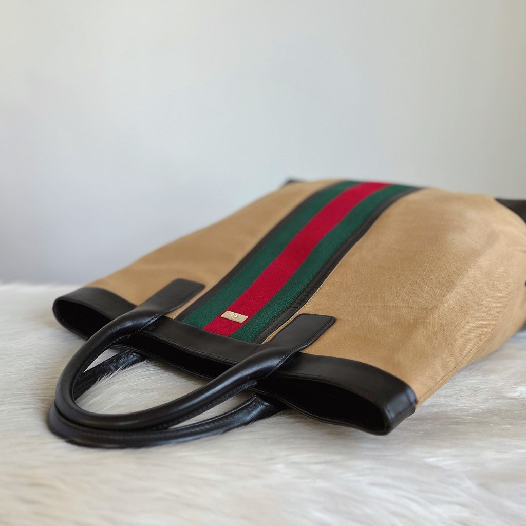 Gucci Leather Trim Signature Stripe Career Large Tote Bag