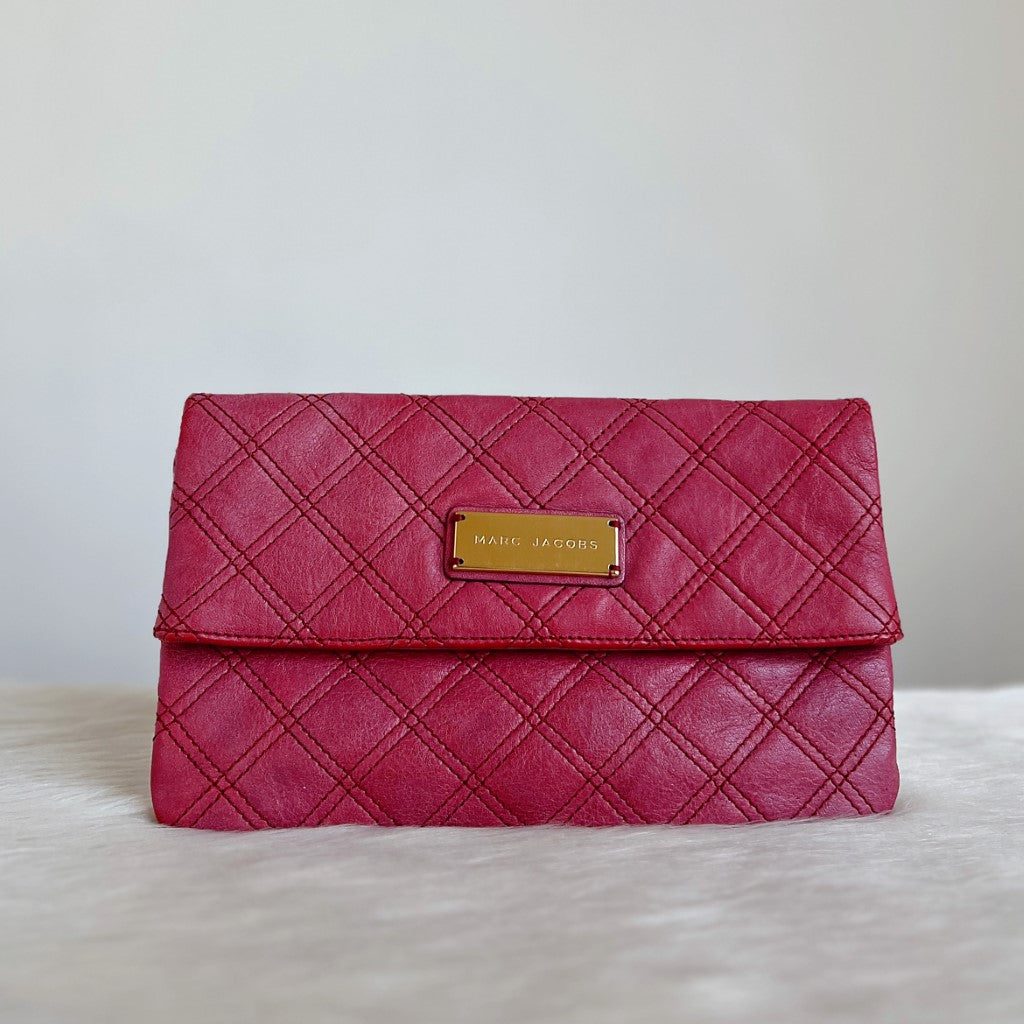 Marc Jacobs Fuchsia Leather Quilted Clutch Bag