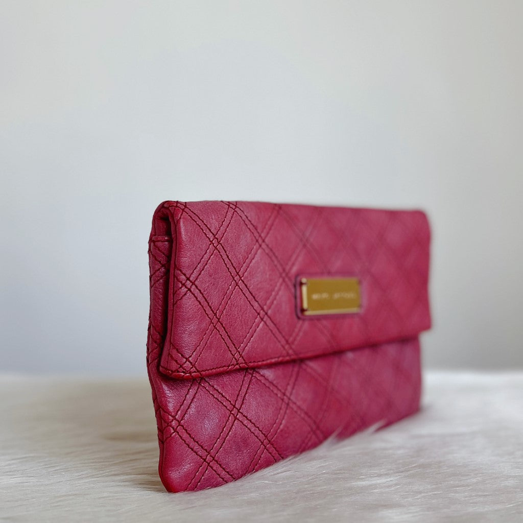 Marc Jacobs Fuchsia Leather Quilted Clutch Bag