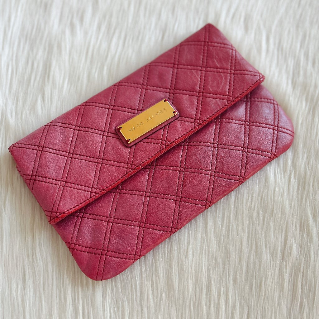 Marc Jacobs Fuchsia Leather Quilted Clutch Bag