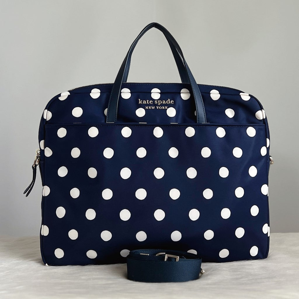 Kate Spade Navy Polka Dot Front Logo Computer Shoulder Bag Like New