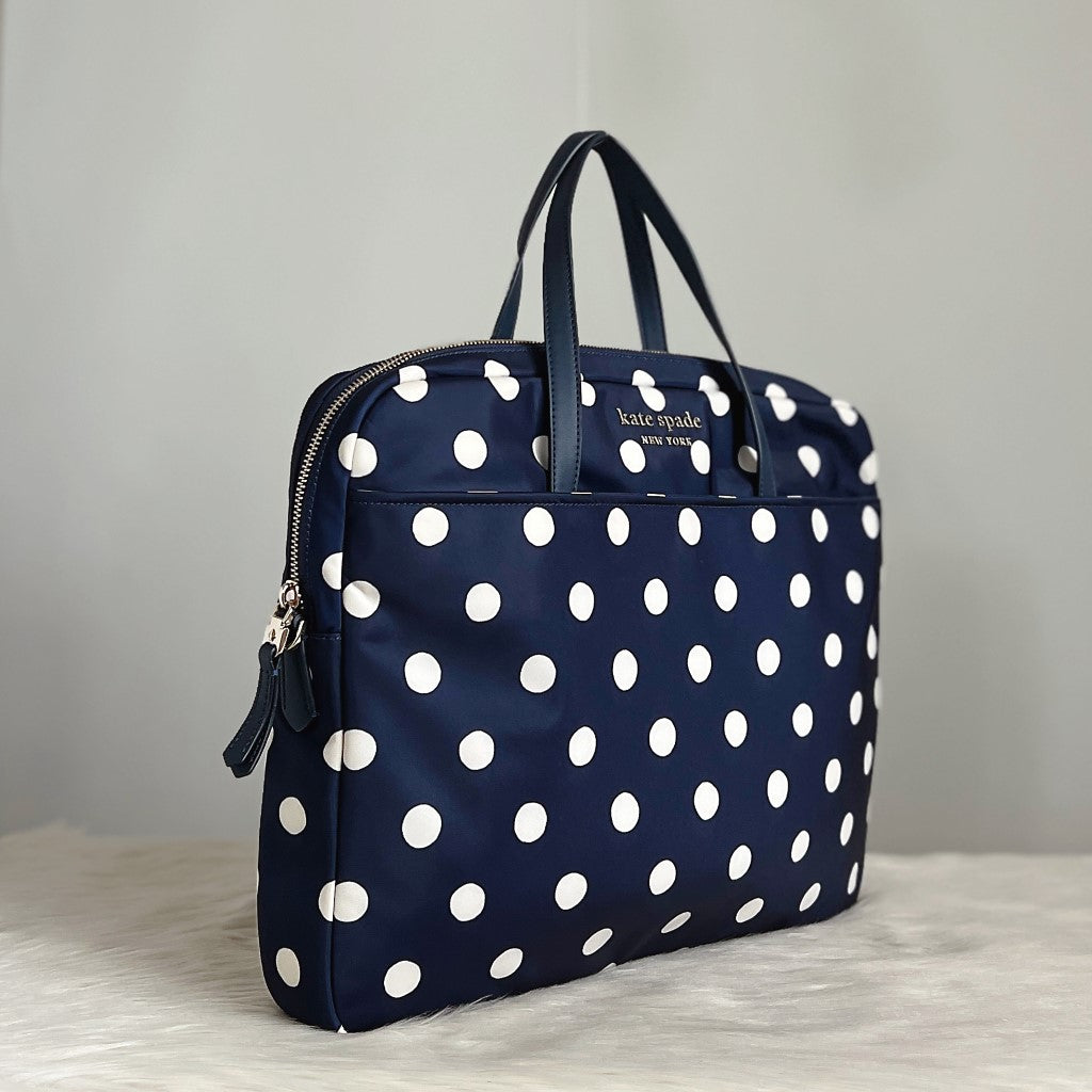 Kate Spade Navy Polka Dot Front Logo Computer Shoulder Bag Like New